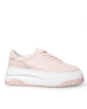 Pantofi Casual - Pantofi casual dama piele naturala roz cu inchidere sireturi si talpa groasa F001-657