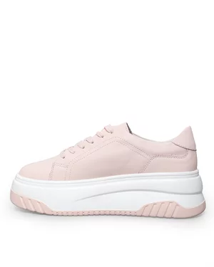 Pantofi casual dama piele naturala roz cu inchidere sireturi si talpa groasa F001-657