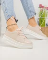 Pantofi casual dama piele naturala roz cu inchidere sireturi si varf rotund AW2023-26 3
