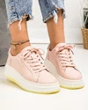 Pantofi casual dama piele naturala roz cu inchidere sireturi si varf rotund F002-286 3