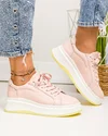 Pantofi casual dama piele naturala roz cu inchidere sireturi si varf rotund F002-286 1