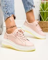 Pantofi casual dama piele naturala roz cu inchidere sireturi si varf rotund F002-286 4