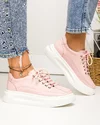 Pantofi casual dama piele naturala roz cu inchidere sireturi T-5970 4