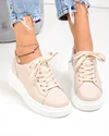Pantofi casual dama piele naturala roz cu inchidere sireturi T6053 3