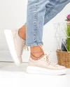 Pantofi casual dama piele naturala roz cu inchidere sireturi T6053 6