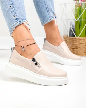 Pantofi casual dama piele naturala roz cu inchidere slip-on T6051