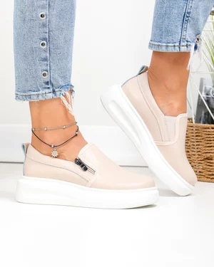 Pantofi casual dama piele naturala roz cu inchidere slip-on T6051