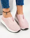 Pantofi casual dama piele naturala roz cu inchidere slip-on talpa alba si perforatii T-3099 3