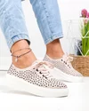 Pantofi casual dama piele naturala roz cu model perforat si inchidere sireturi JY3230 1