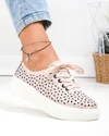 Pantofi casual dama piele naturala roz cu model perforat si inchidere sireturi JY3230 2