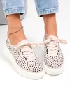 Pantofi casual dama piele naturala roz cu model perforat si inchidere sireturi JY3230 3