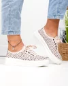 Pantofi casual dama piele naturala roz cu model perforat si inchidere sireturi JY3230 5