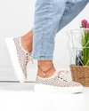 Pantofi casual dama piele naturala roz cu model perforat si inchidere sireturi JY3230 6