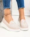 Pantofi casual dama piele naturala roz cu perforatii si inchidere slip-on JY3872 3
