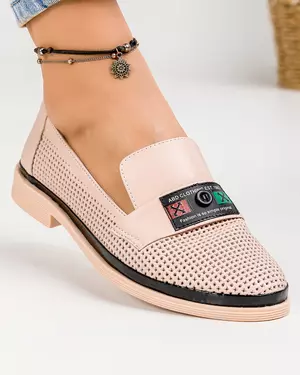 Pantofi casual dama piele naturala roz cu perforatii si talpa joasa AKP1121