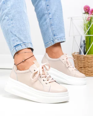 Pantofi casual dama piele naturala roz cu talpa alba AW468