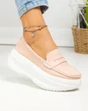Pantofi casual dama piele naturala roz cu talpa alba groasa F002-295 5