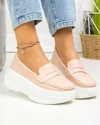 Pantofi casual dama piele naturala roz cu talpa alba groasa F002-295 2