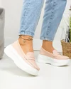 Pantofi casual dama piele naturala roz cu talpa alba groasa F002-295 1