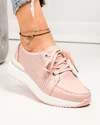 Pantofi casual dama piele naturala roz cu talpa alba perforati in lateral T-5951 2