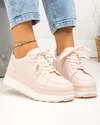 Pantofi casual dama piele naturala roz cu talpa alba si varf rotund F001-777 4