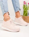 Pantofi casual dama piele naturala roz cu talpa groasa si inchidere sireturi F001-750 1