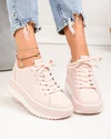 Pantofi casual dama piele naturala roz cu talpa groasa si inchidere sireturi F001-750 4