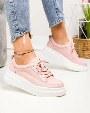 Pantofi casual dama piele naturala roz cu talpa groasa ST-09