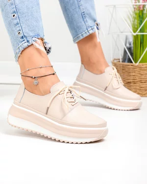 Pantofi casual dama piele naturala roz cu talpa groasa T6055