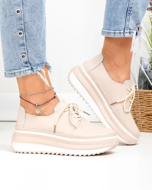 Pantofi casual dama piele naturala roz cu talpa groasa T6055