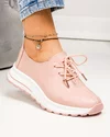 Pantofi casual dama piele naturala roz cu varf rotunjit si inchidere sireturi T-5931 4