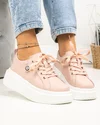 Pantofi casual dama piele naturala roz deschis cu talpa groasa T-5807 4