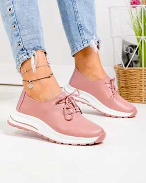 Pantofi casual dama piele naturala roz inchis T-5931