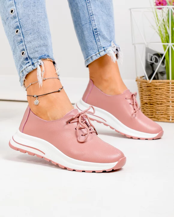 Pantofi casual dama piele naturala roz inchis T-5931