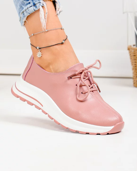 Pantofi Casual - Pantofi casual dama piele naturala roz inchis T-5931