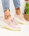 Pantofi casual dama piele naturala roz perforati cu inchidere sireturi F002-283 3