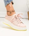 Pantofi casual dama piele naturala roz perforati cu inchidere sireturi F002-283 1