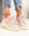 Pantofi casual dama piele naturala roz perforati cu inchidere sireturi F002-283 4