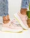 Pantofi casual dama piele naturala roz perforati cu inchidere sireturi F002-283 2