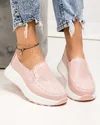 Pantofi casual dama piele naturala roz perforati cu insertii elastice si inchidere slip-on JY3921 3