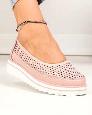 Pantofi casual dama piele naturala roz perforati VK-F001-504