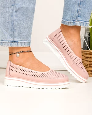 Pantofi casual dama piele naturala roz perforati VK-F001-504