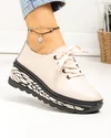 Pantofi casual dama piele naturala roz pudra cu negru si inchidere sireturi JY5096 2