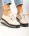 Pantofi casual dama piele naturala roz pudra cu negru si inchidere sireturi JY5096 3