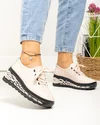 Pantofi casual dama piele naturala roz pudra cu negru si inchidere sireturi JY5096 4