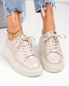 Pantofi casual dama piele naturala roz sidefat cu inchidere sireturi F002-426B 1