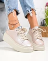 Pantofi casual dama piele naturala roz sidefat cu inchidere sireturi F002-426B 5