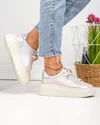 Pantofi casual dama piele naturala roz sidefat cu inchidere sireturi F002-426B 6