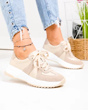 Pantofi casual dama piele naturala si piele intoarsa bej T-8077