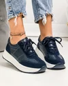 Pantofi casual dama piele naturala si piele naturala intoarsa bleumarin cu inchidere sireturi JY5290 4